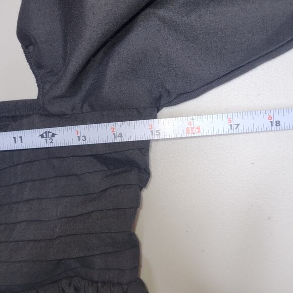 Mi Ami l Mini Dress Size Small Smocked Pleated Square Neck Puff Sleeves LBD‎ - Picture 10 of 12